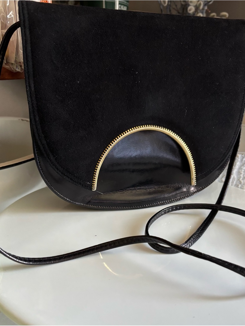 Black Crossbody Bag with Gold Accent